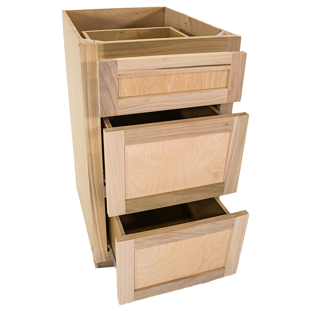 Kitchen Drawer Base Cabinet | Unfinished Poplar | Shaker Style | 18 in. | 3 Drawer